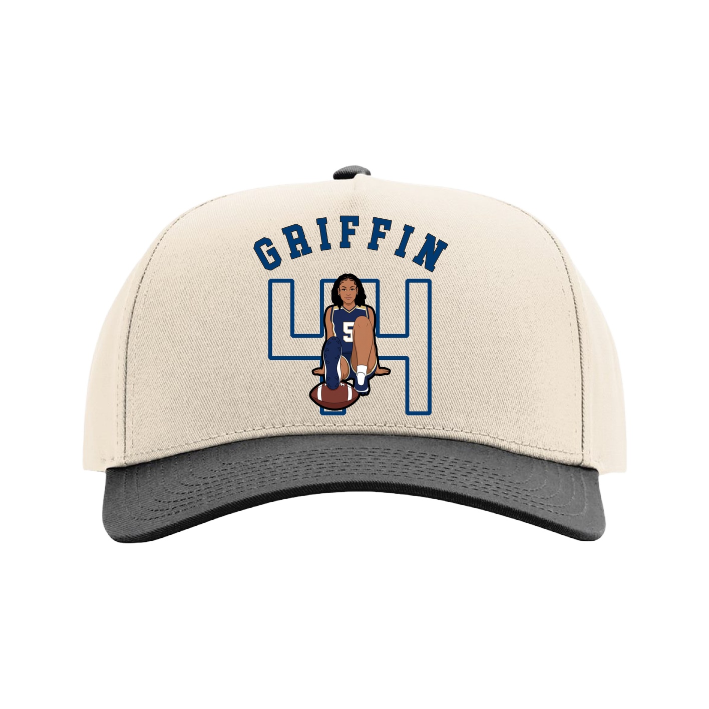 Full Fabric Five-Panel Champ Cap — Shirsey Arch in Cream/Black