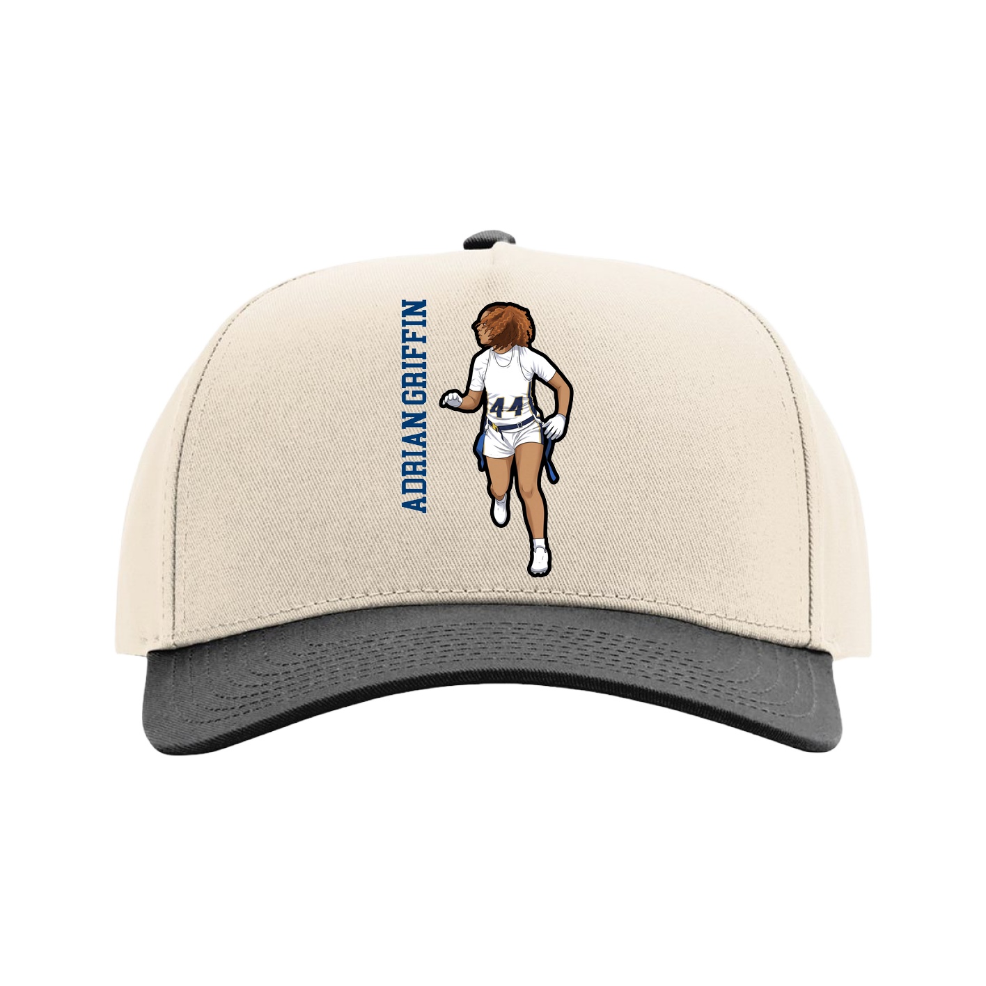 Full Fabric Five-Panel Champ Cap — Name Vertical in Cream/Black