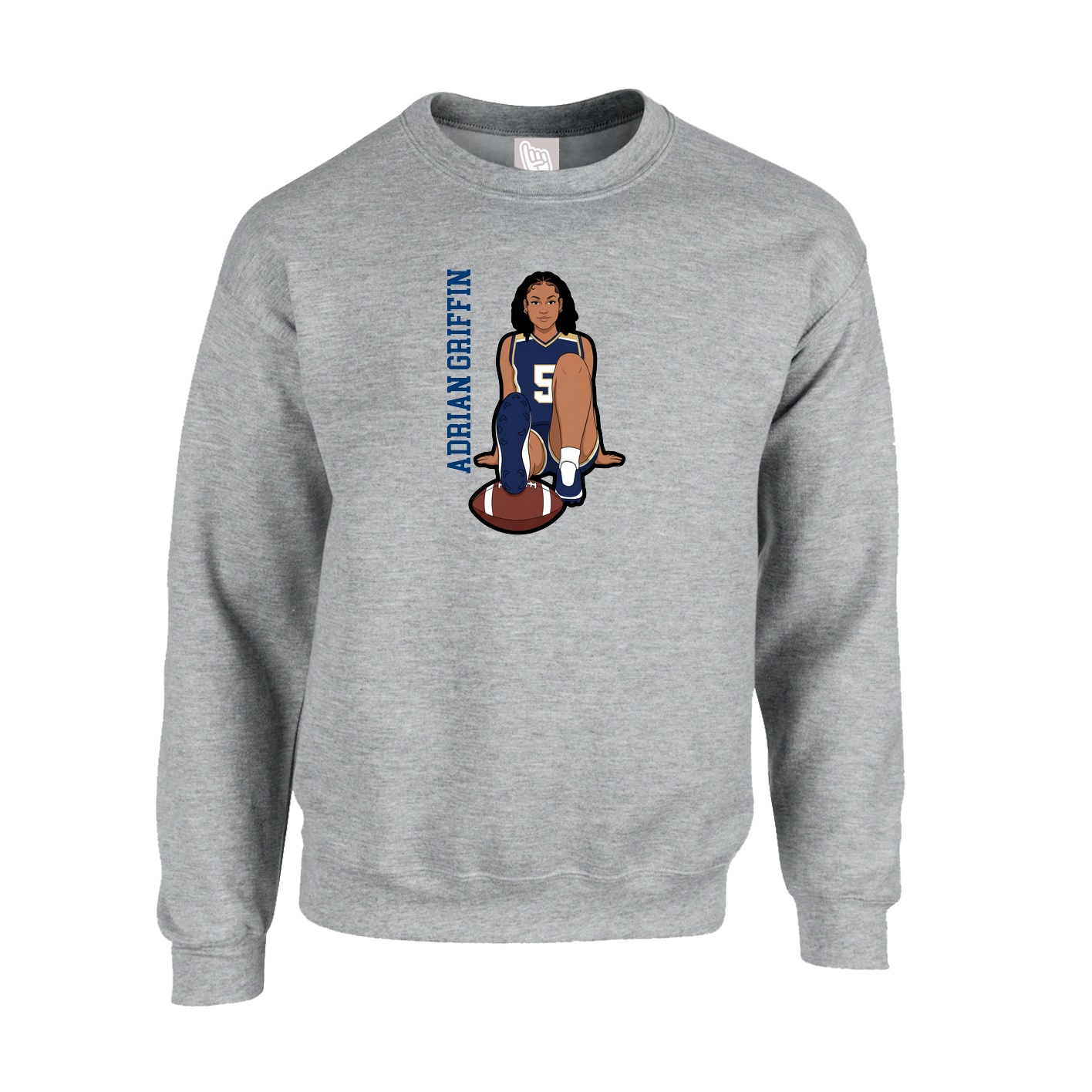 Fleece Crew — Name Vertical in Grey