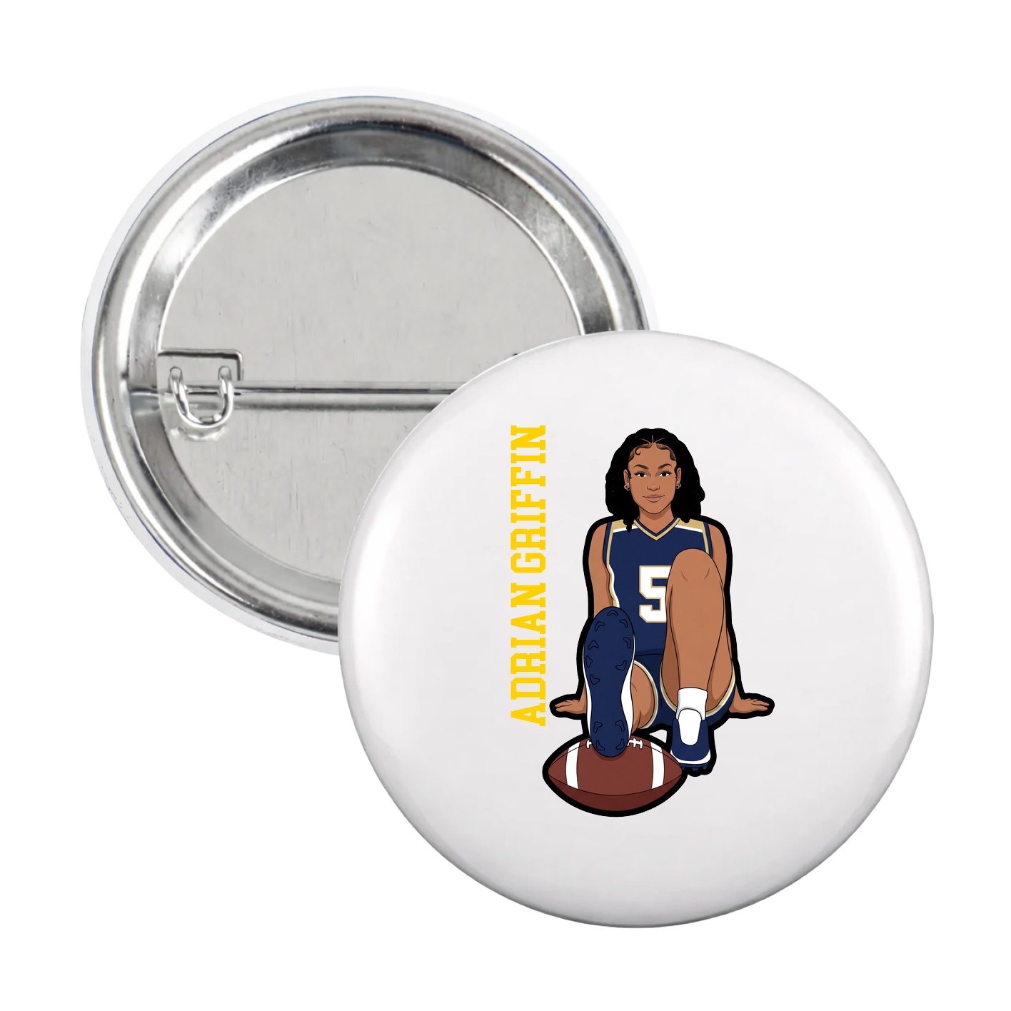 Game Day Button — Name Vertical in White