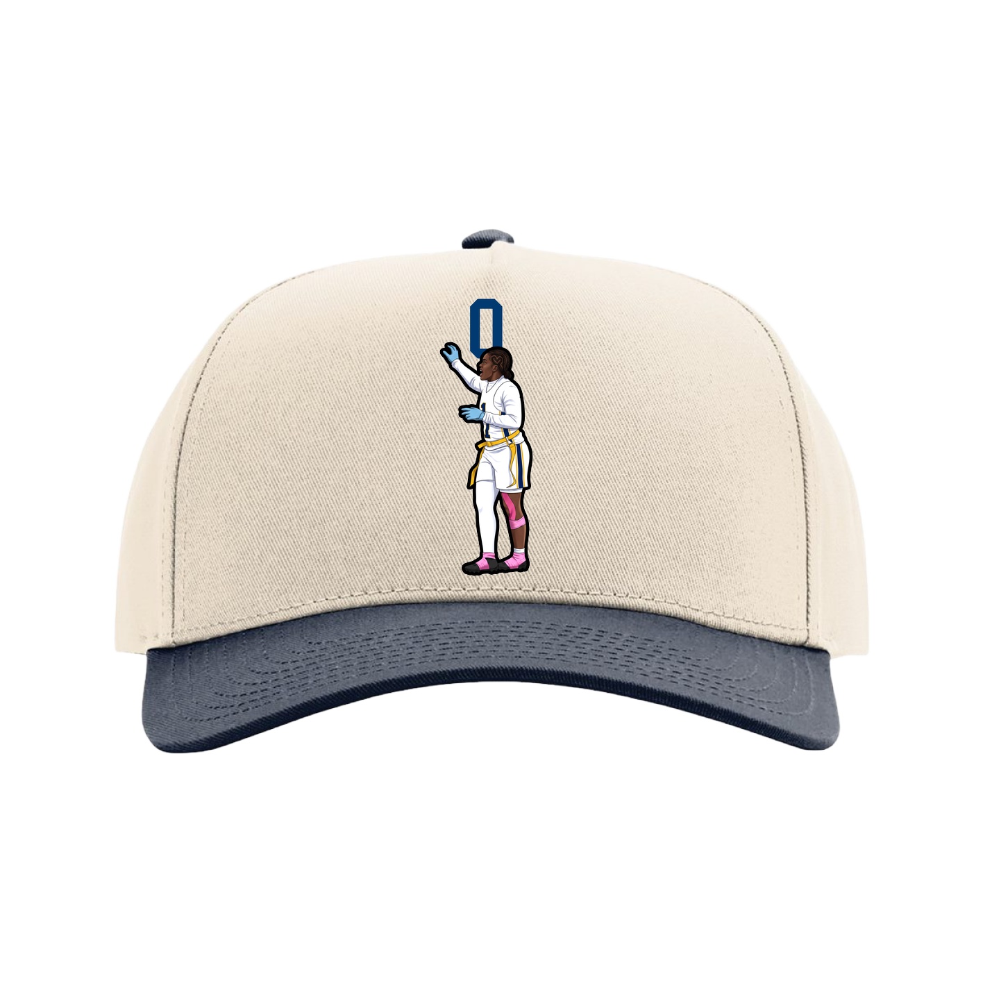 Full Fabric Five-Panel Champ Cap — Number Top in Cream/Navy