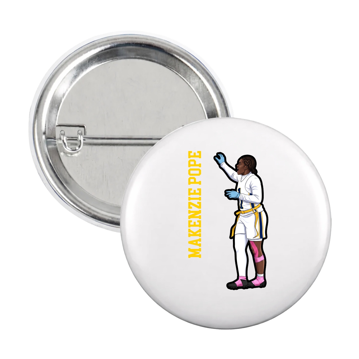 Game Day Button — Name Vertical in White