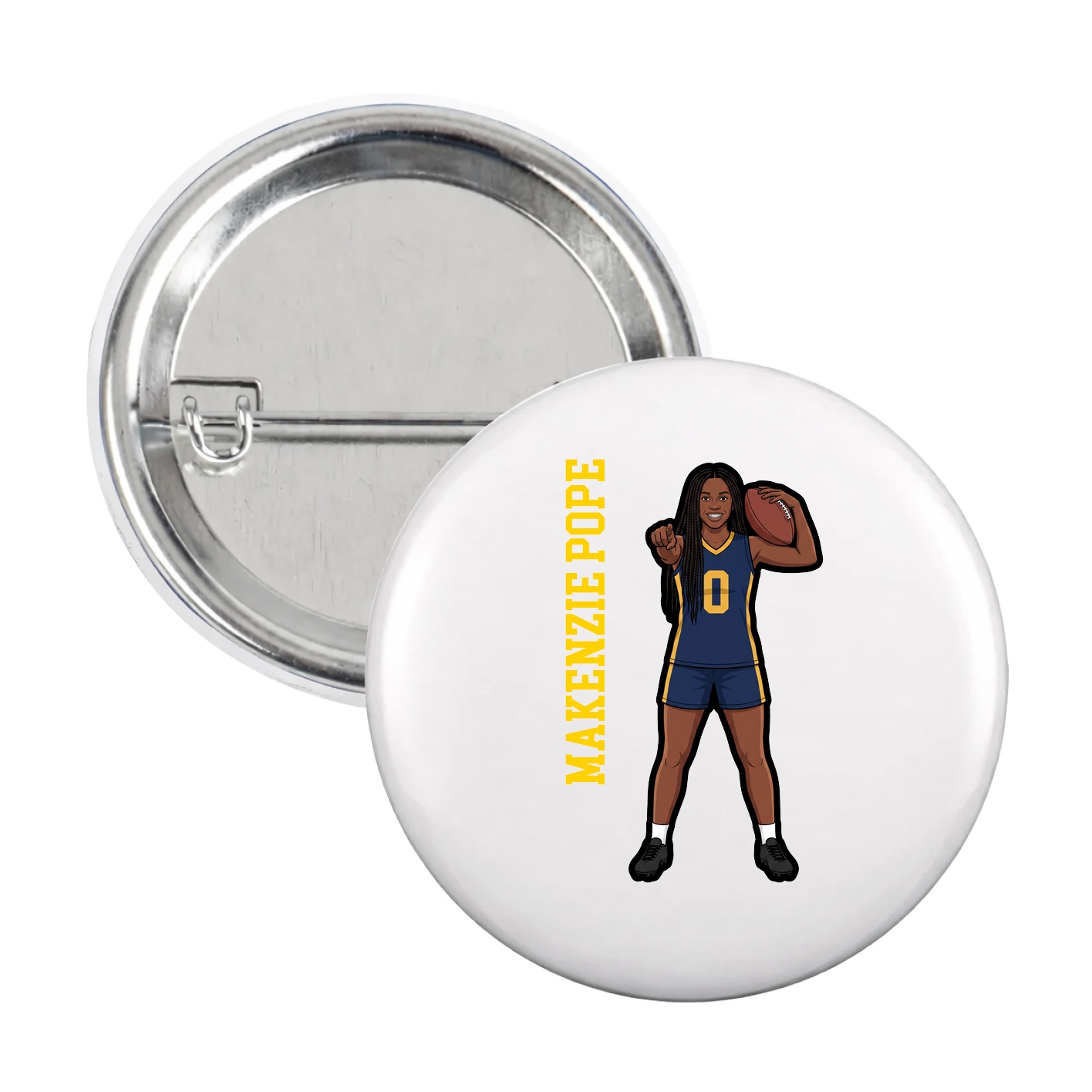 Game Day Button — Name Vertical in White