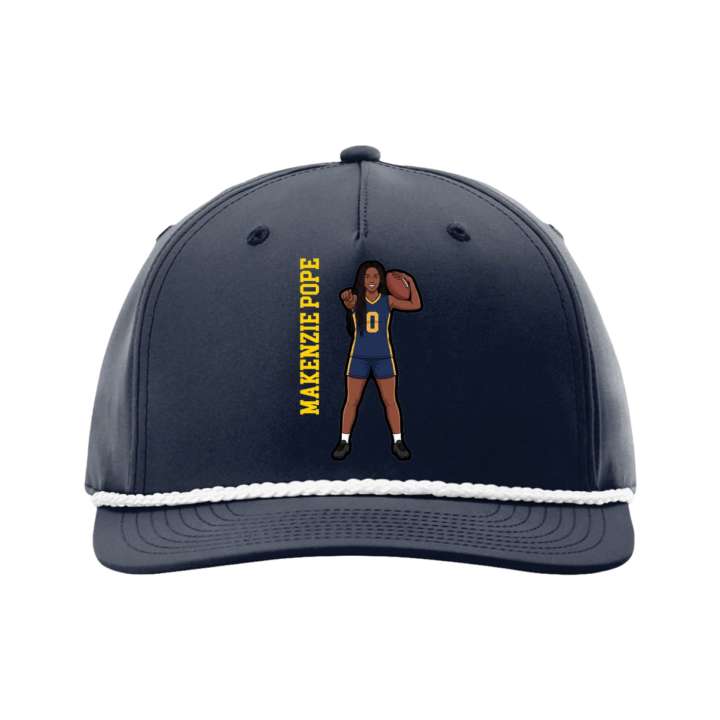 Five-Panel Classic Rope Cap — Name Vertical in Navy