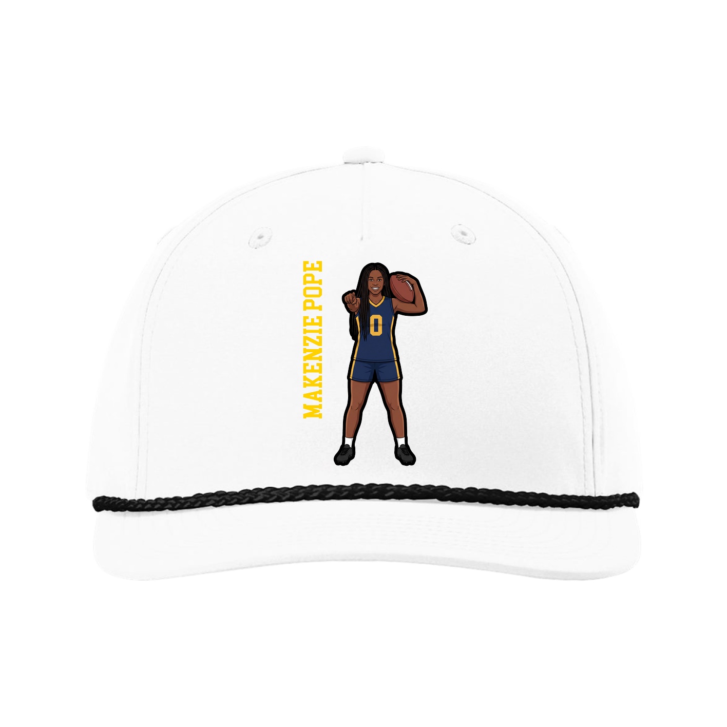 Five-Panel Classic Rope Cap — Name Vertical in White