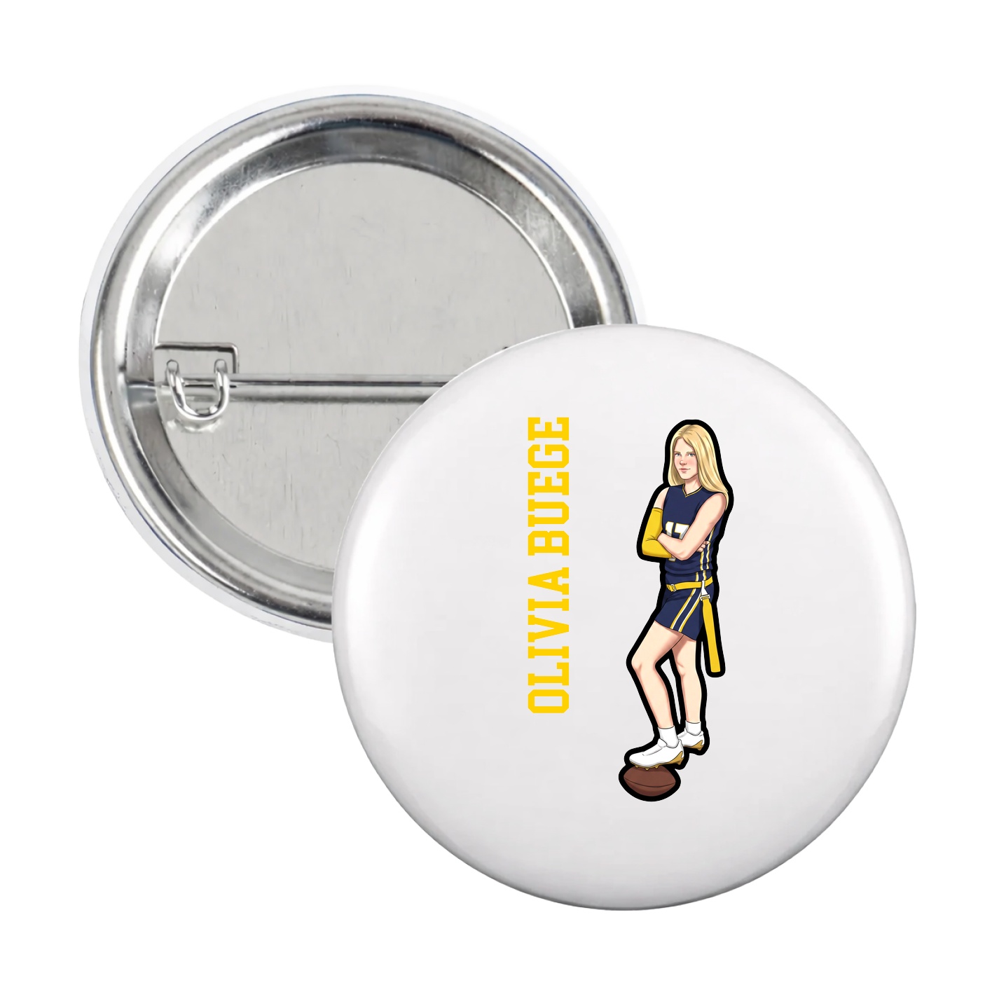 Game Day Button — Name Vertical in White