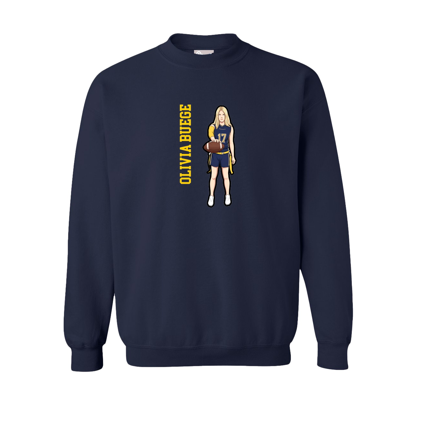 Fleece Crew — Name Vertical in Navy