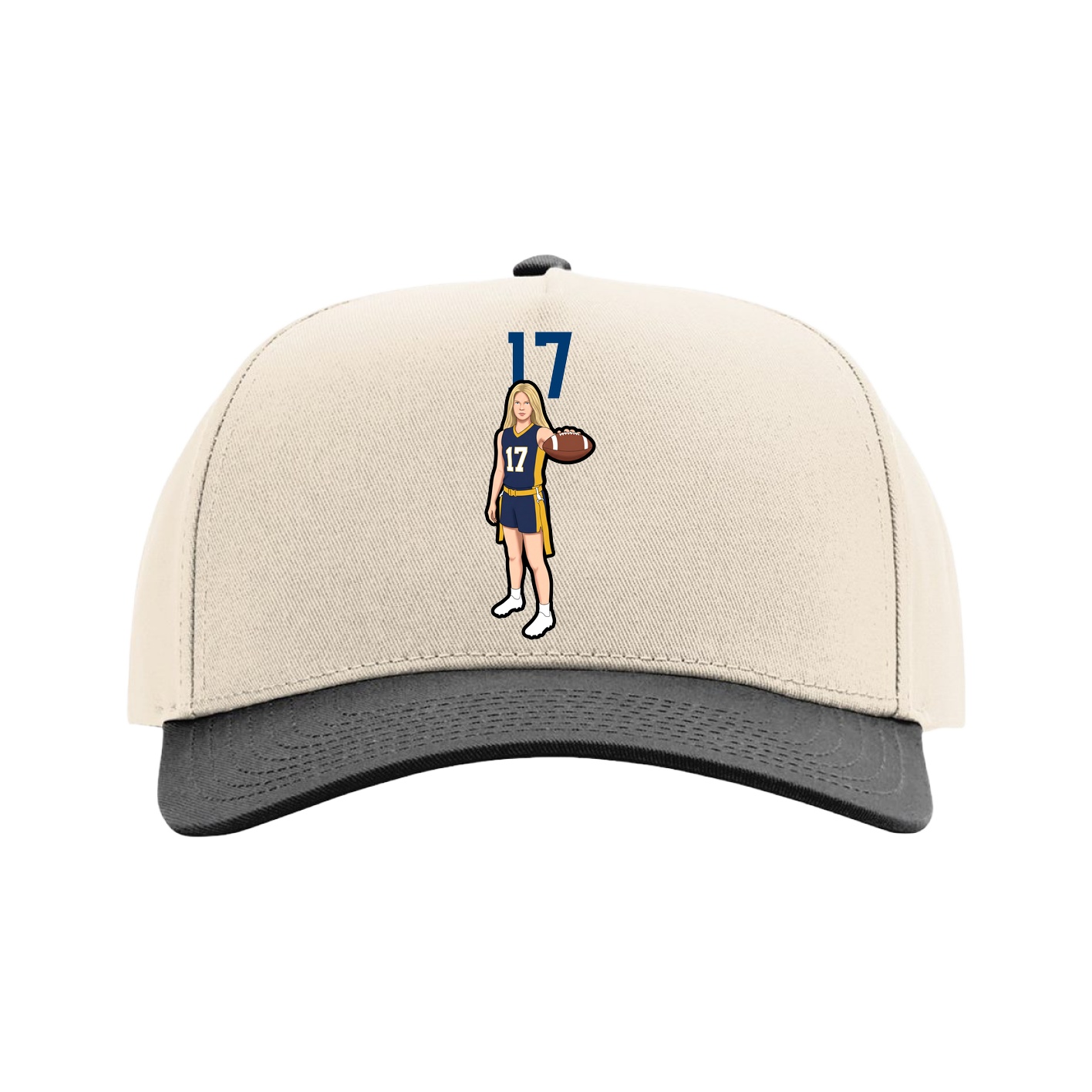 Full Fabric Five-Panel Champ Cap — Number Top in Cream/Black