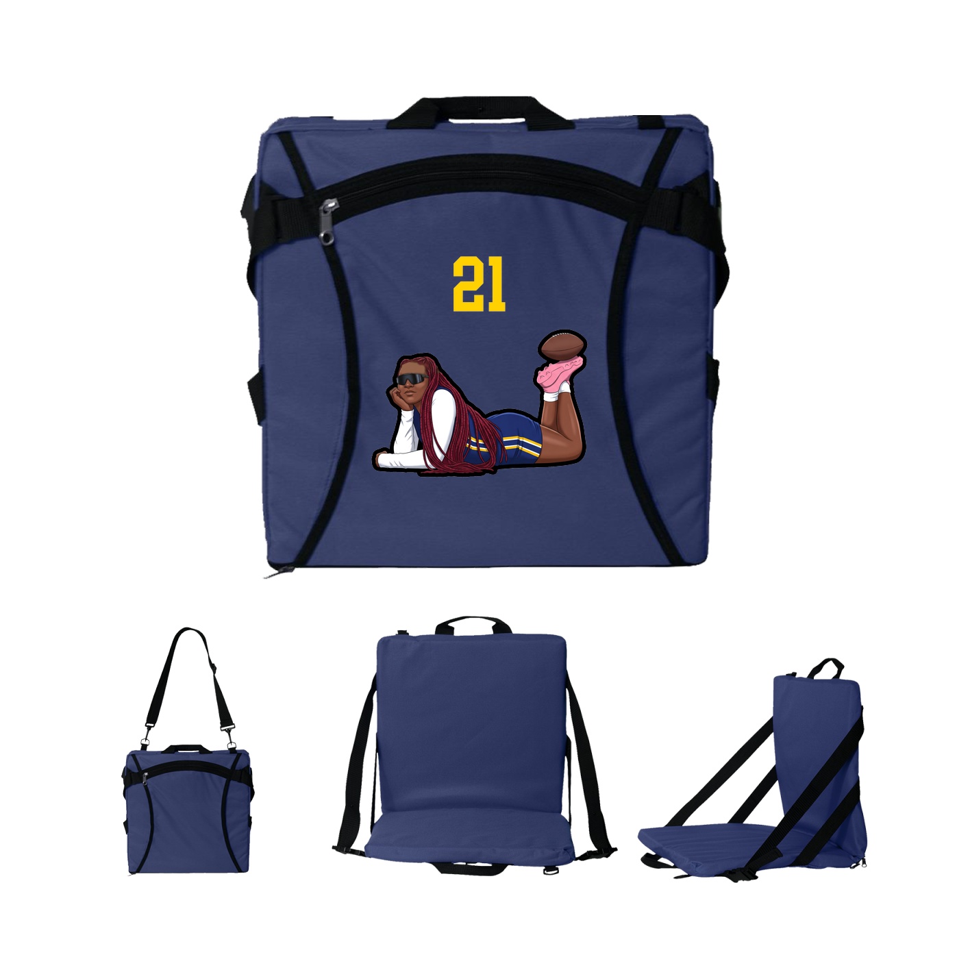 Folding Stadium Seat — Number Top in Navy