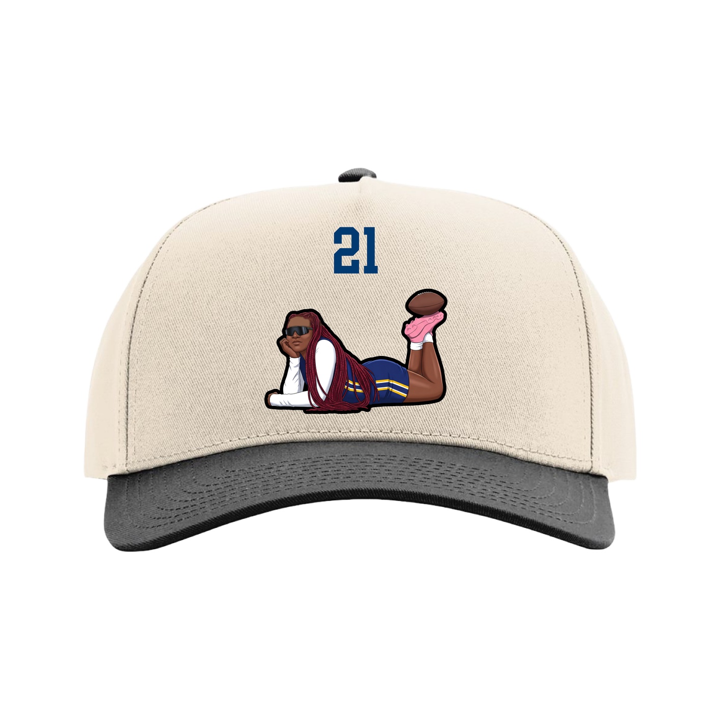 Full Fabric Five-Panel Champ Cap — Number Top in Cream/Black