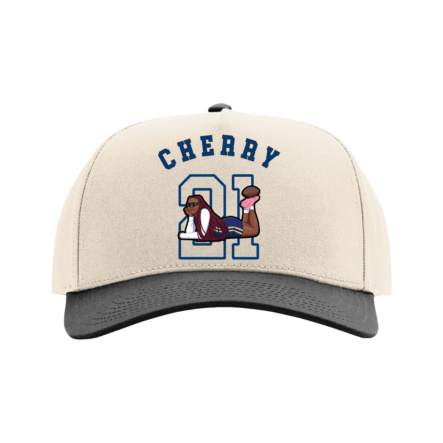 Full Fabric Five-Panel Champ Cap — Shirsey Arch in Cream/Black