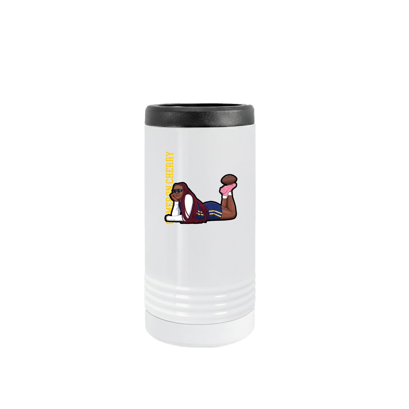 Slim Beverage Holder — Name Vertical in White
