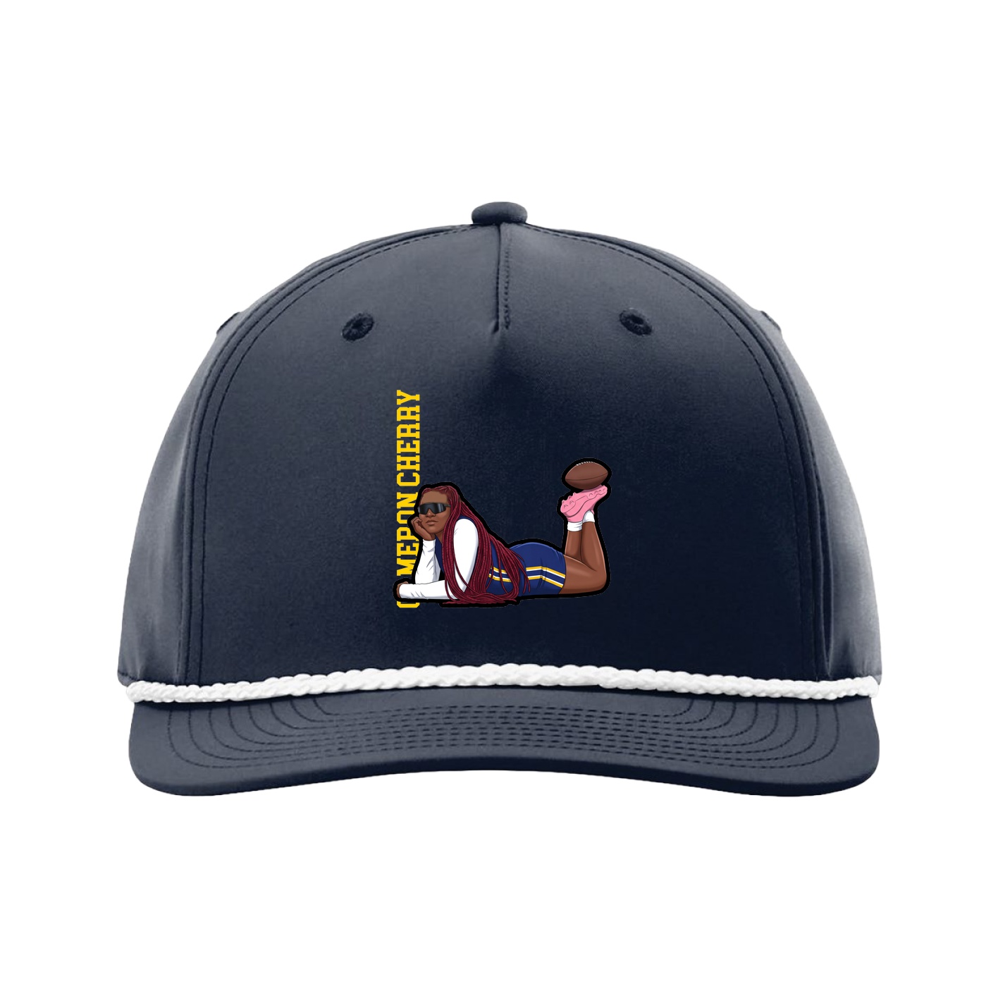Five-Panel Classic Rope Cap — Name Vertical in Navy