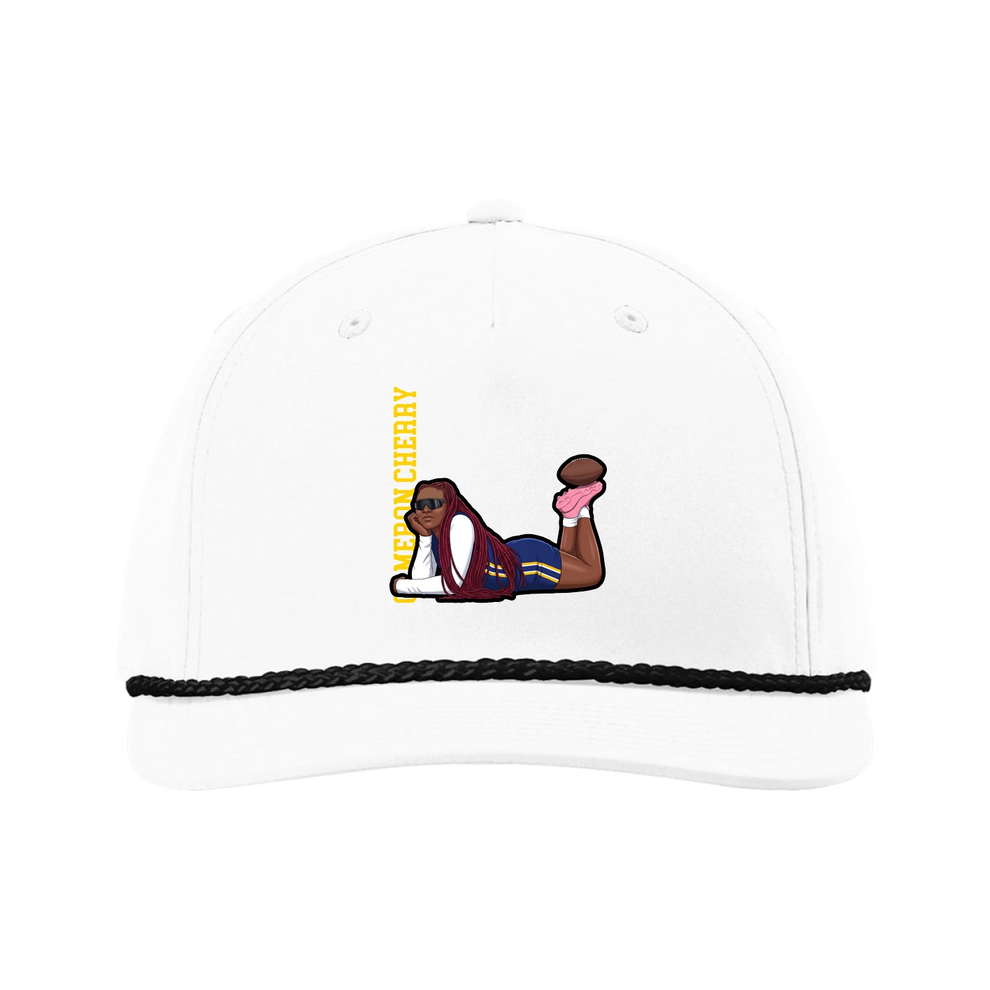 Five-Panel Classic Rope Cap — Name Vertical in White