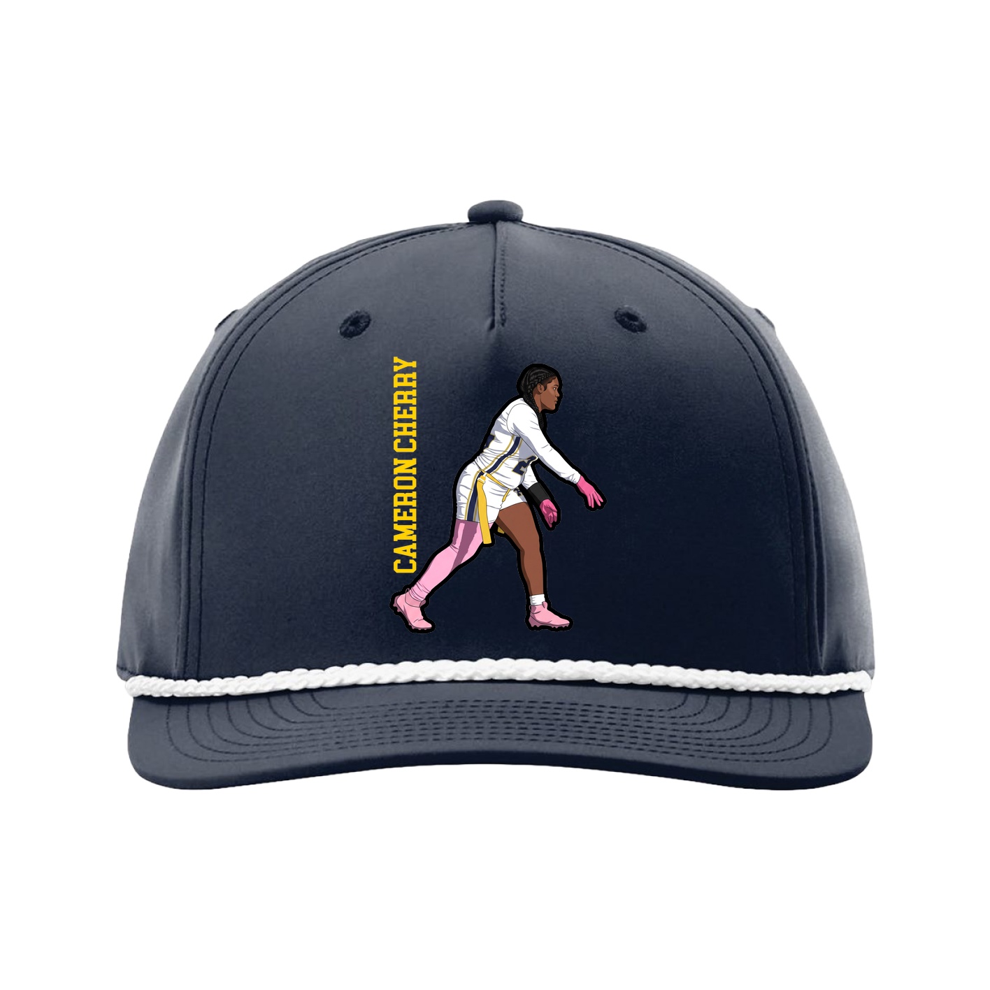 Five-Panel Classic Rope Cap — Name Vertical in Navy