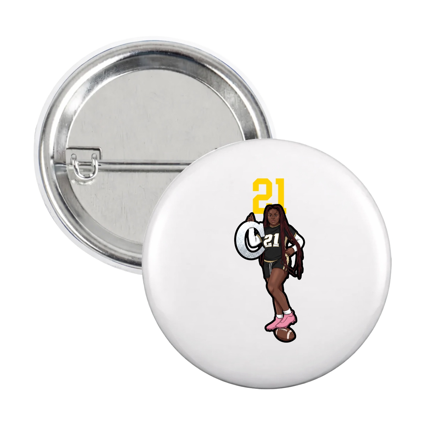Game Day Button — Number Top in White