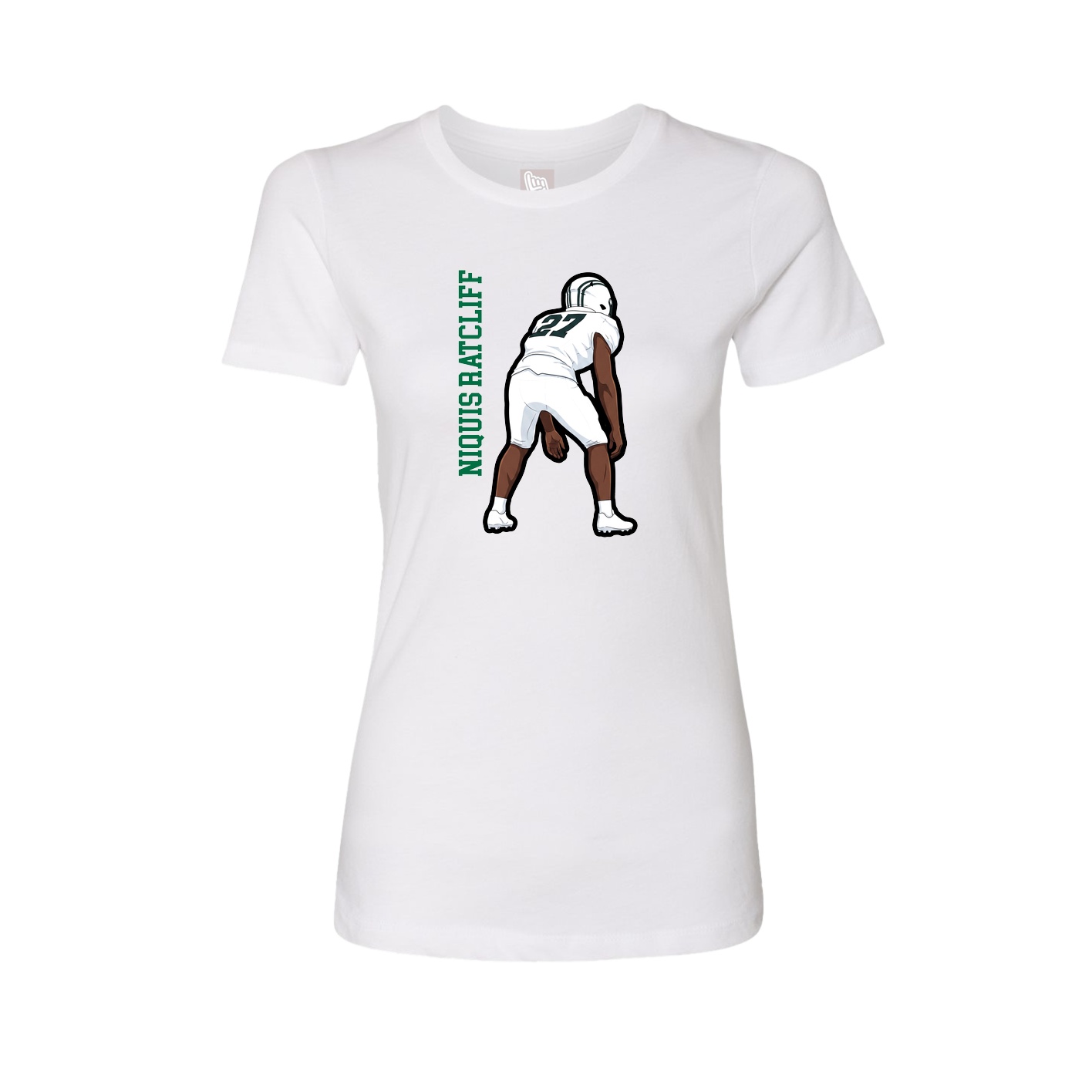 Fitted Women's Tee — Name Vertical in White