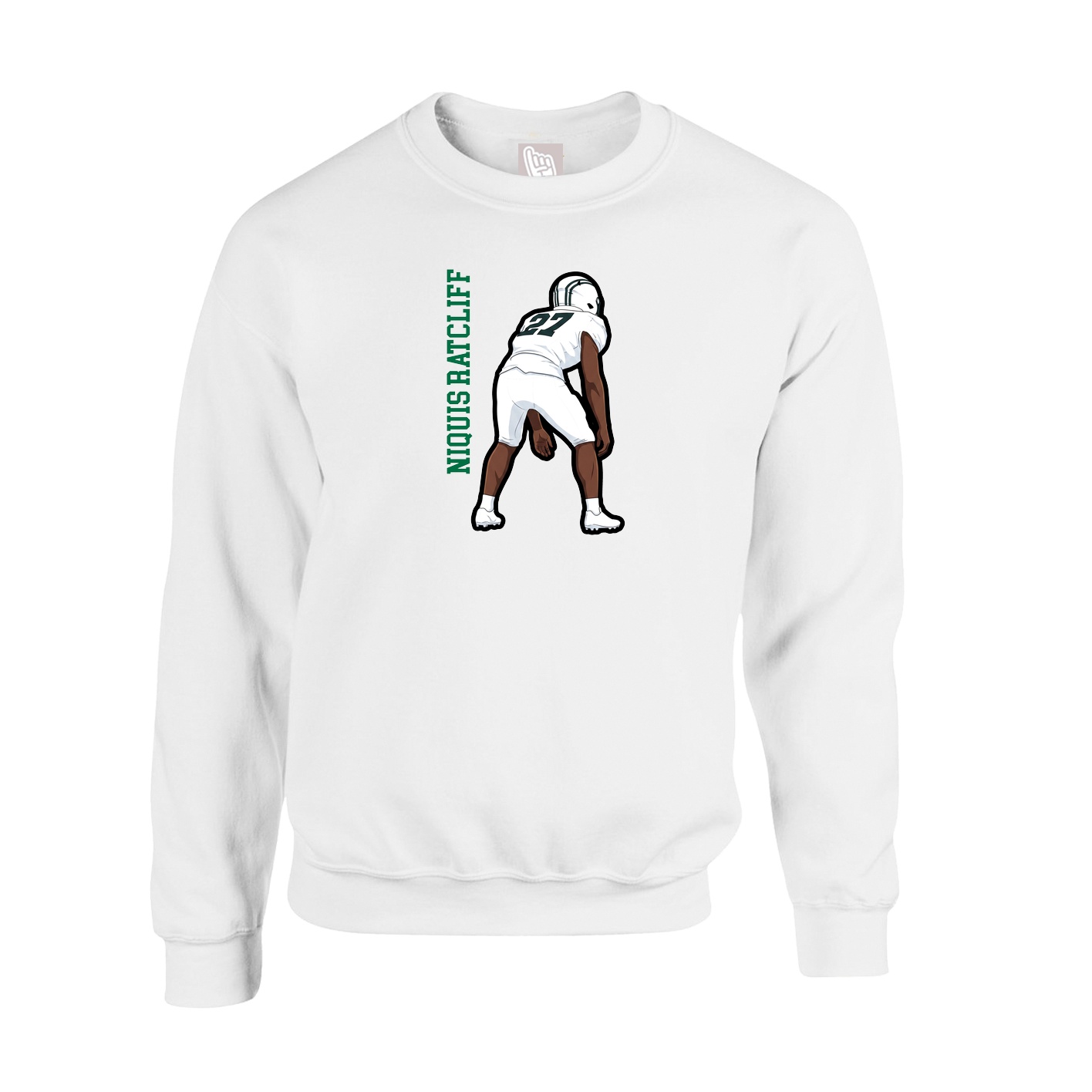 Fleece Crew — Name Vertical in White