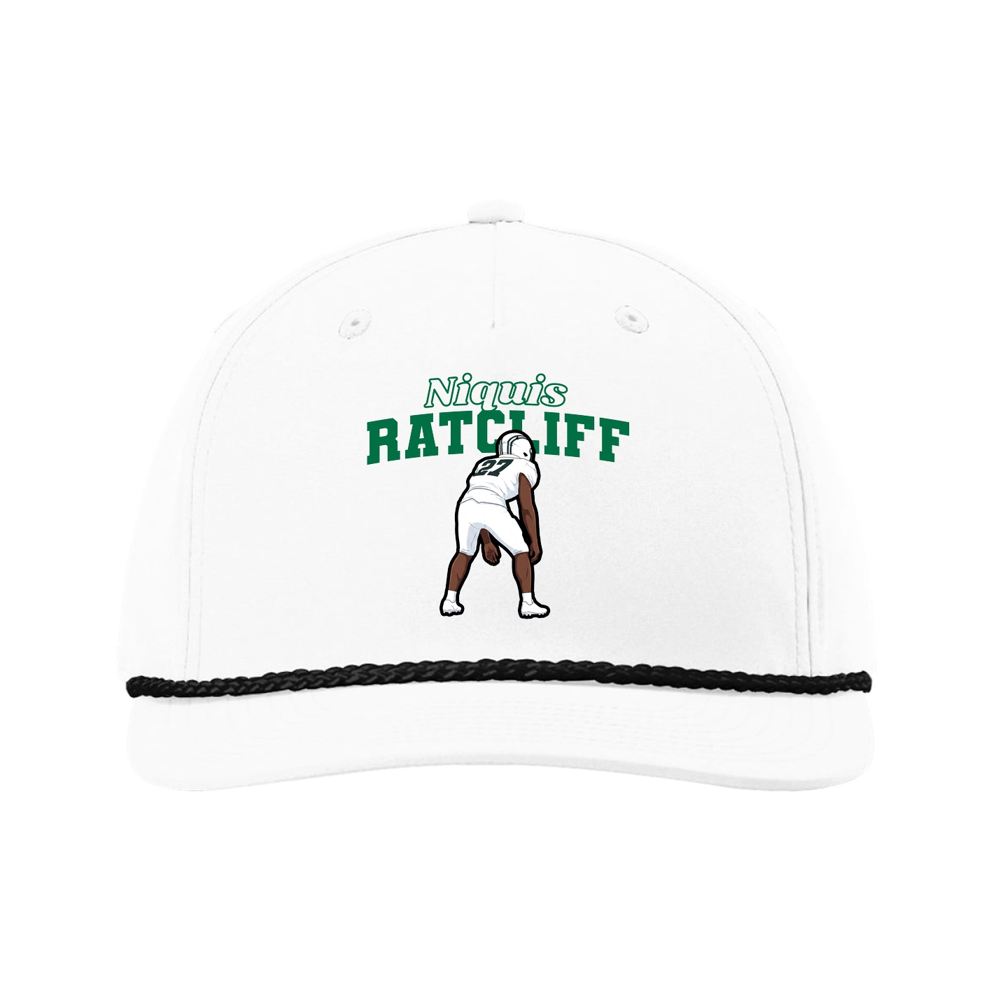 Five-Panel Classic Rope Cap — Name Arch in White
