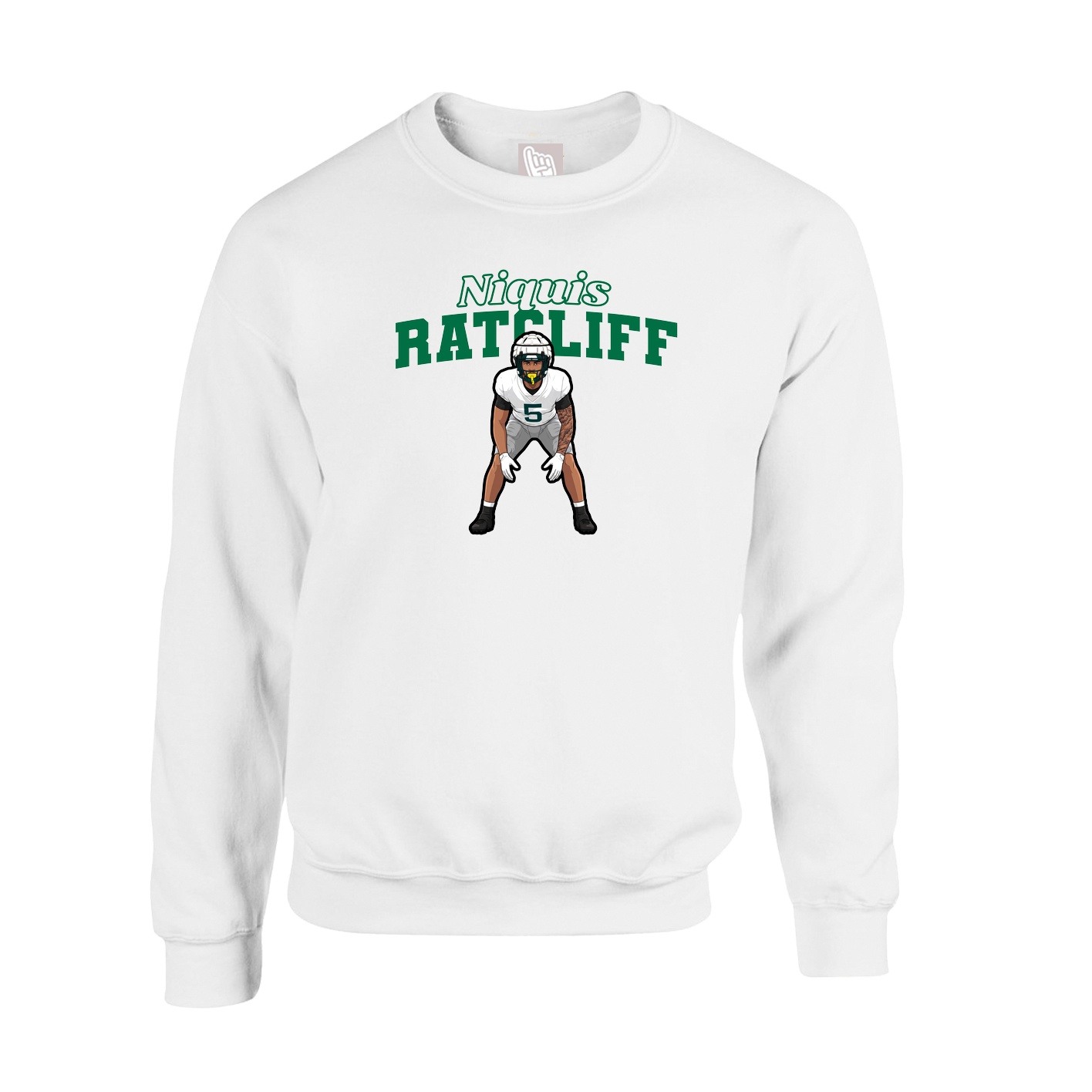 Fleece Crew — Name Arch in White
