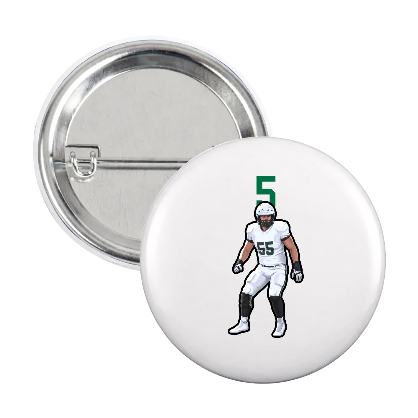 Game Day Button — Number Top in White