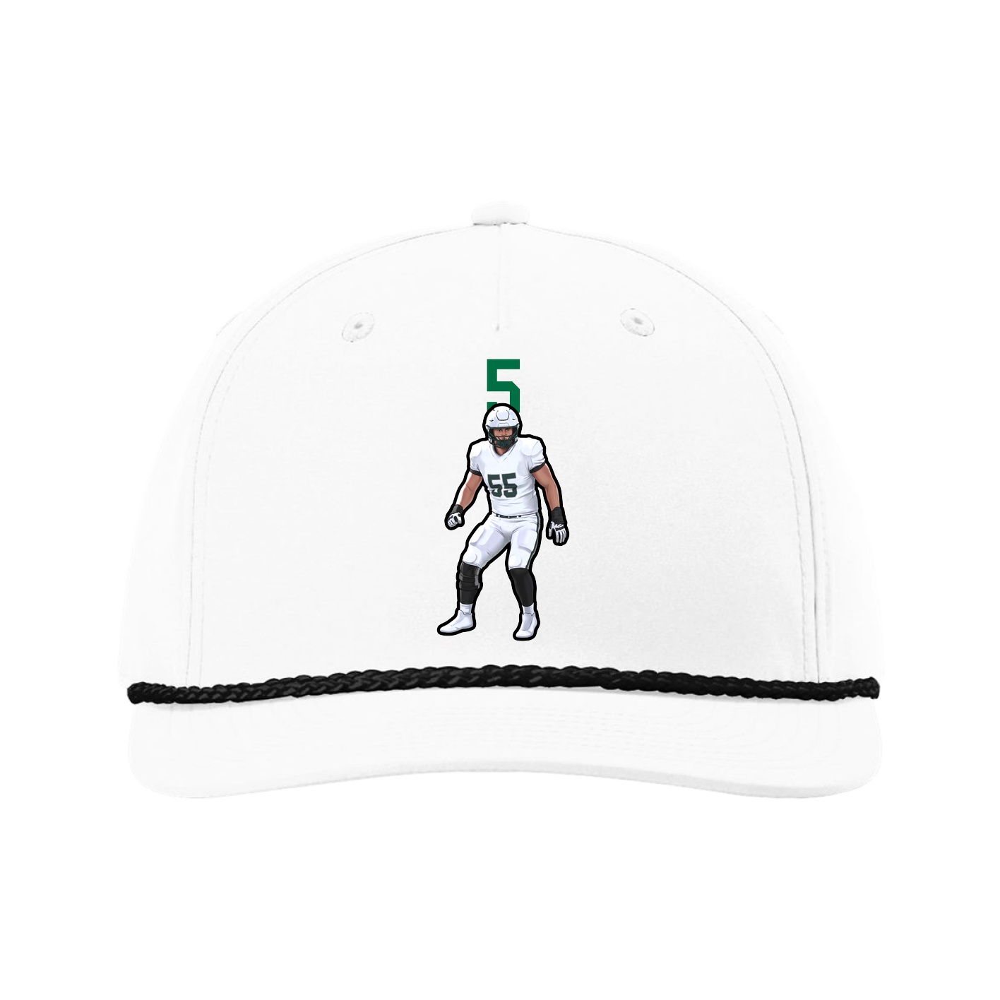 Five-Panel Classic Rope Cap — Number Top in White
