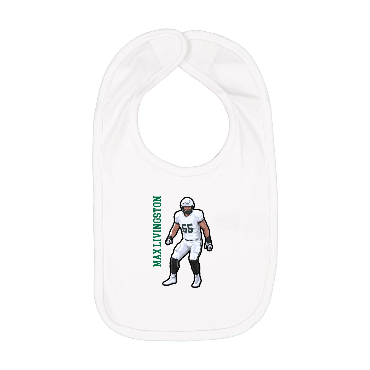 Infant Bib — Name Vertical in White