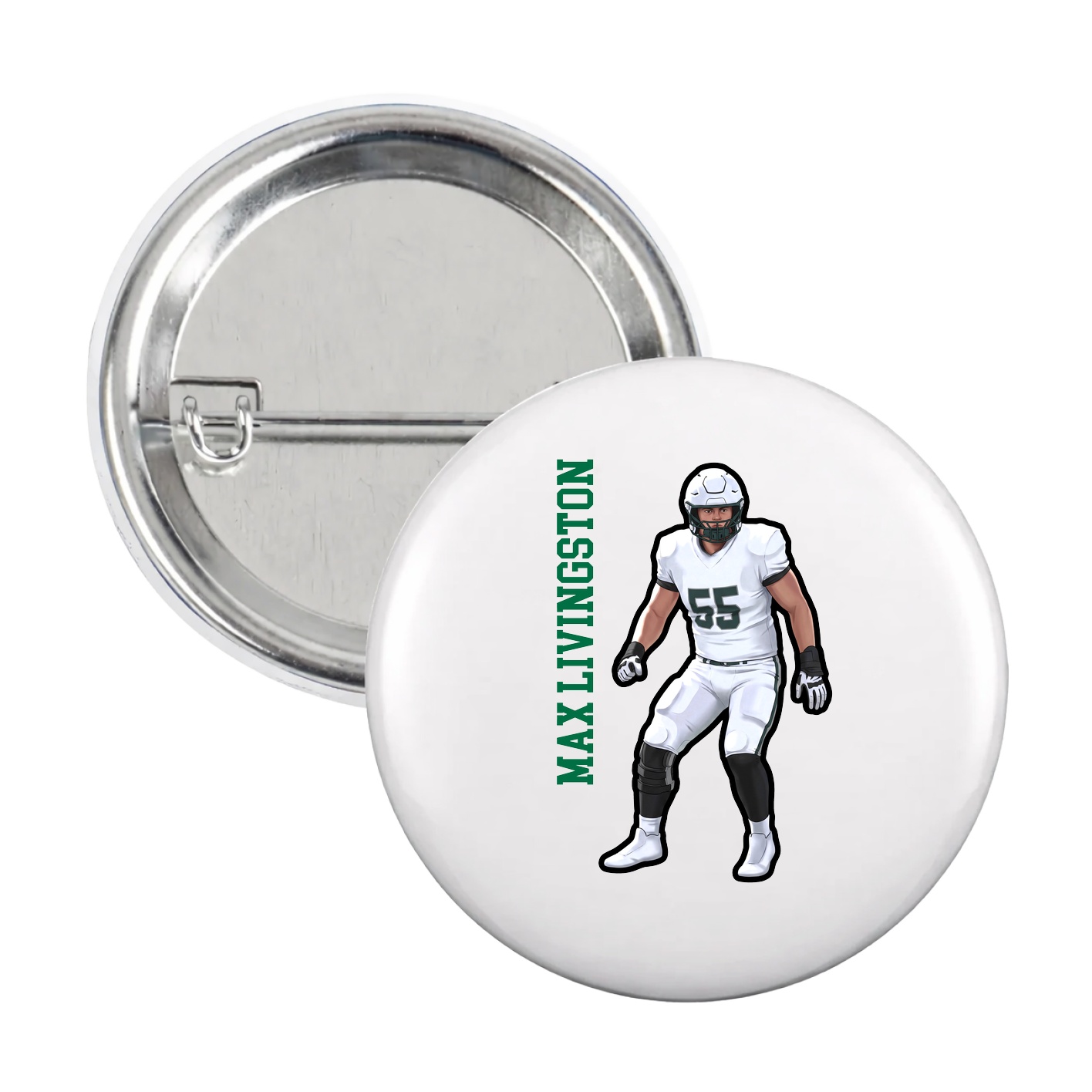 Game Day Button — Name Vertical in White