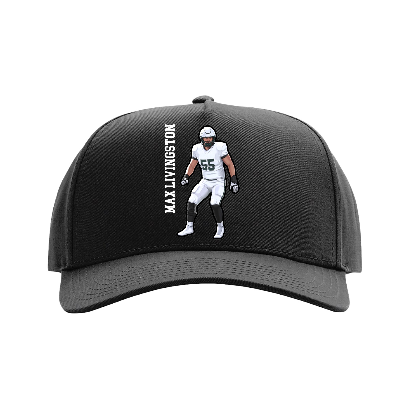 Full Fabric Five-Panel Champ Cap — Name Vertical in Black