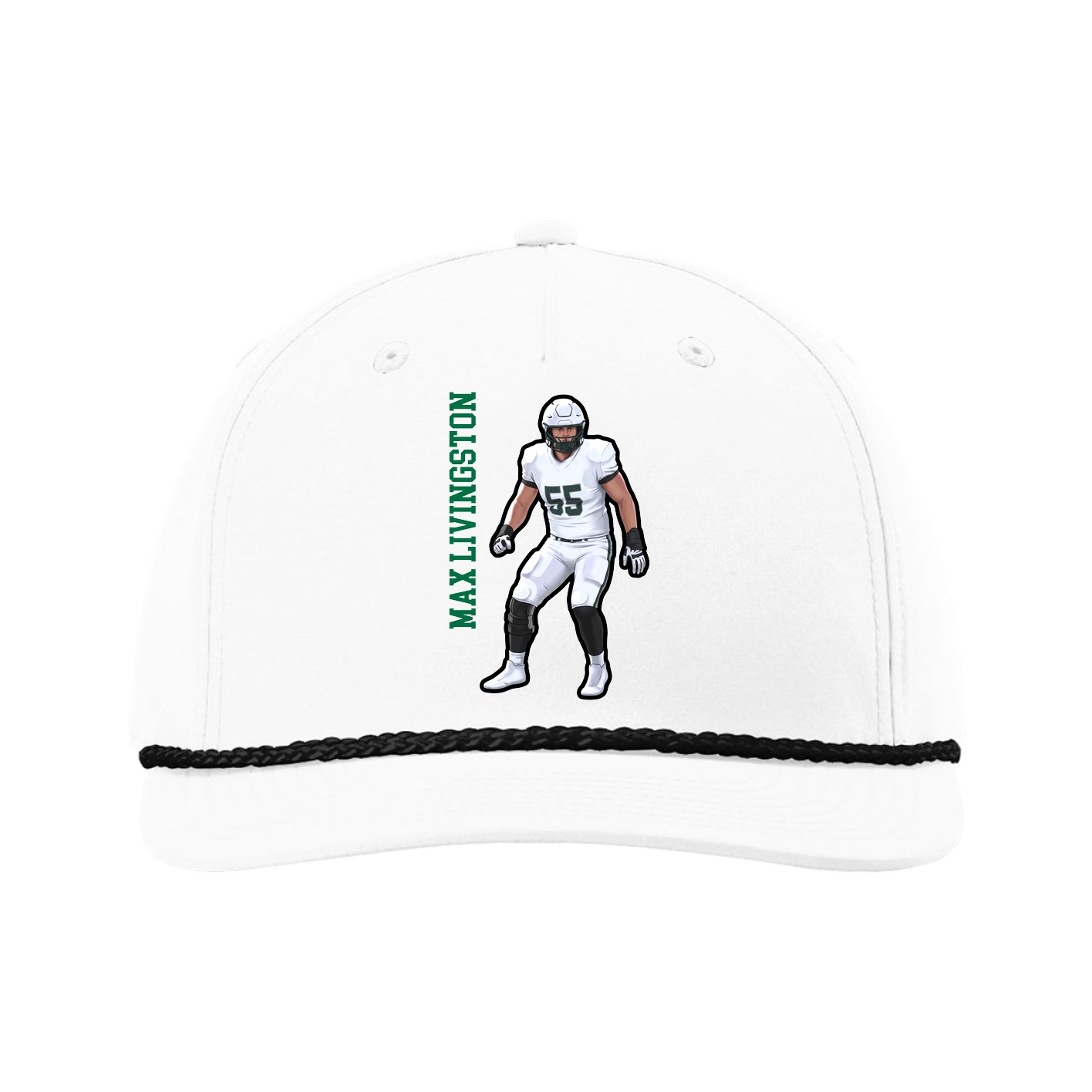 Five-Panel Classic Rope Cap — Name Vertical in White