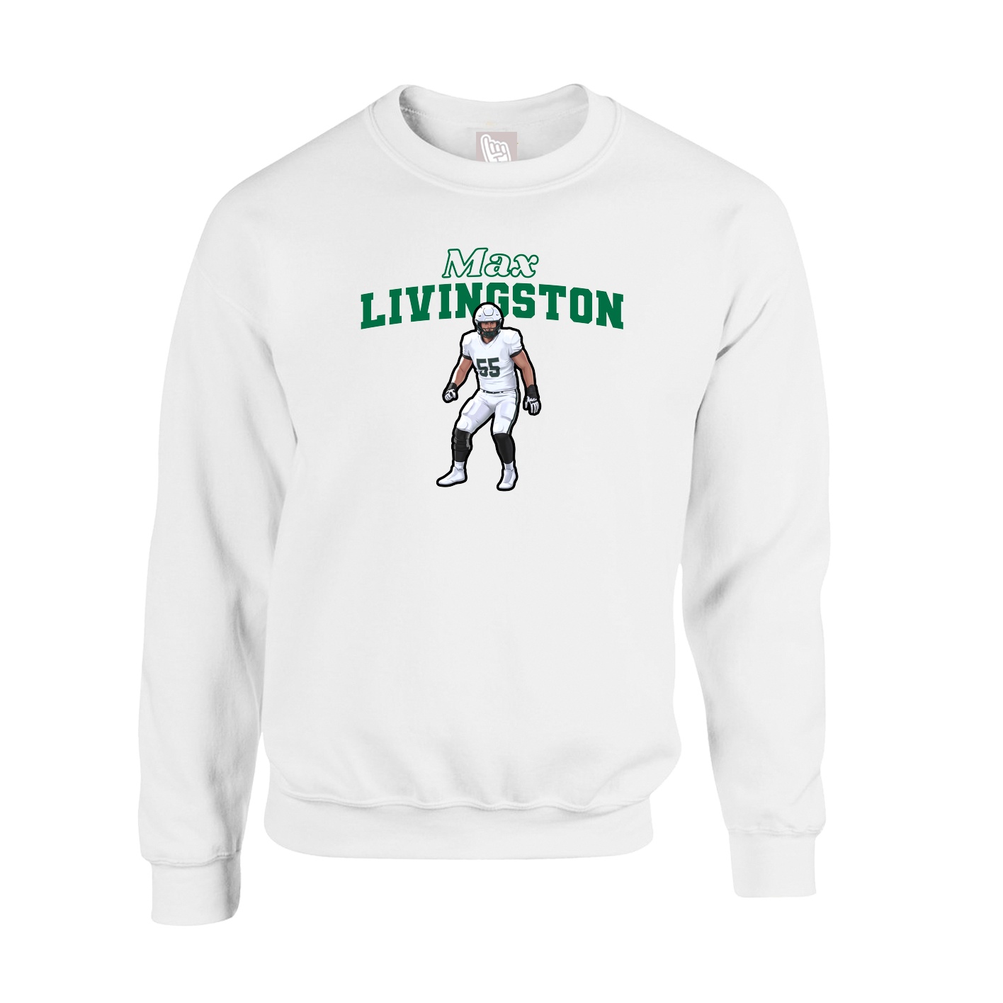Fleece Crew — Name Arch in White
