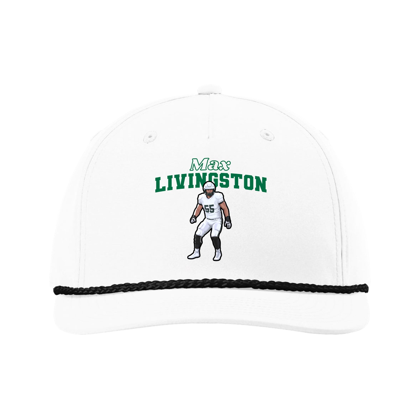 Five-Panel Classic Rope Cap — Name Arch in White