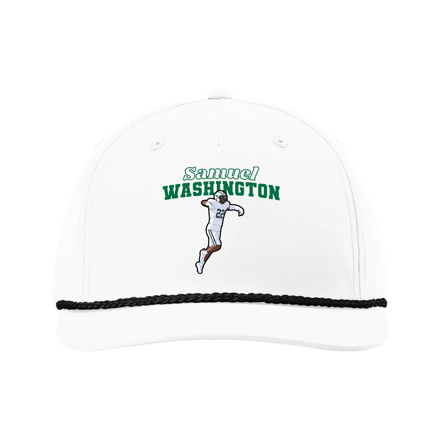 Five-Panel Classic Rope Cap — Name Arch in White