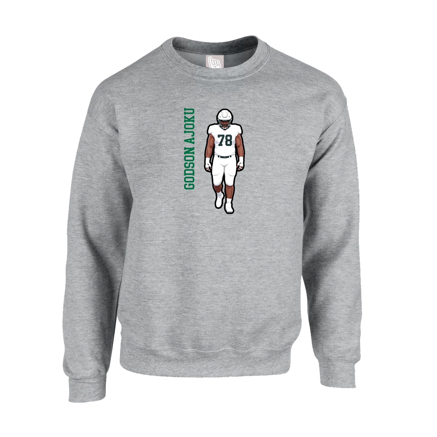 Fleece Crew — Name Vertical in Grey