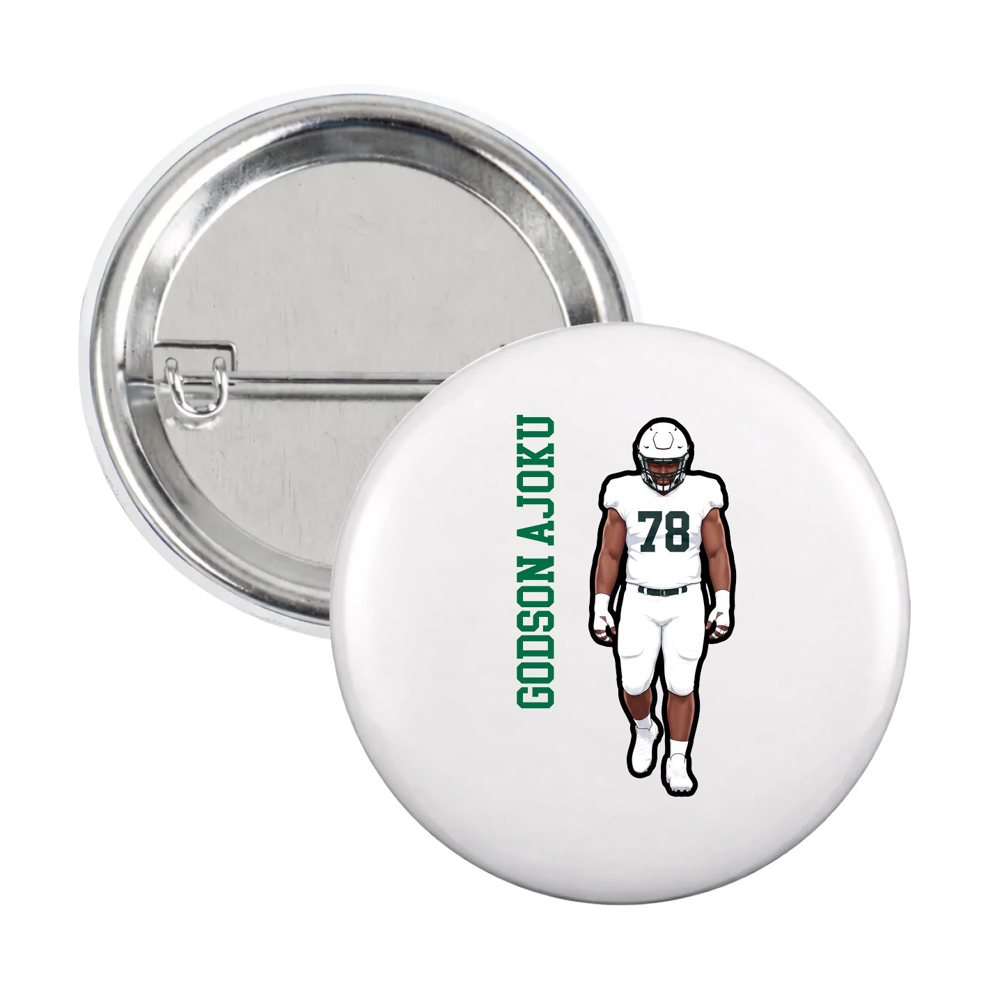 Game Day Button — Name Vertical in White