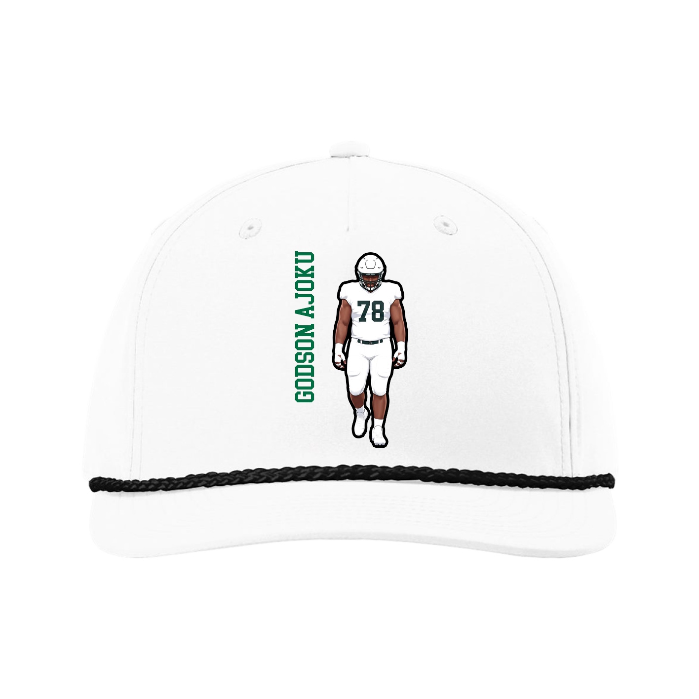 Five-Panel Classic Rope Cap — Name Vertical in White