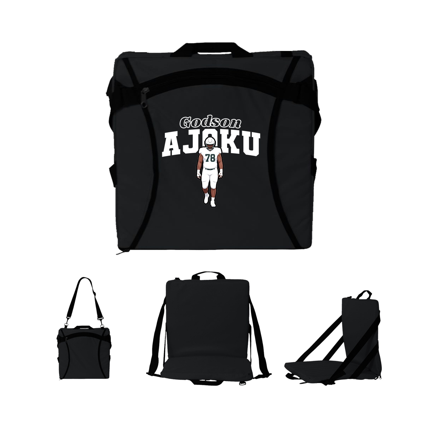 Folding Stadium Seat — Name Arch in Black