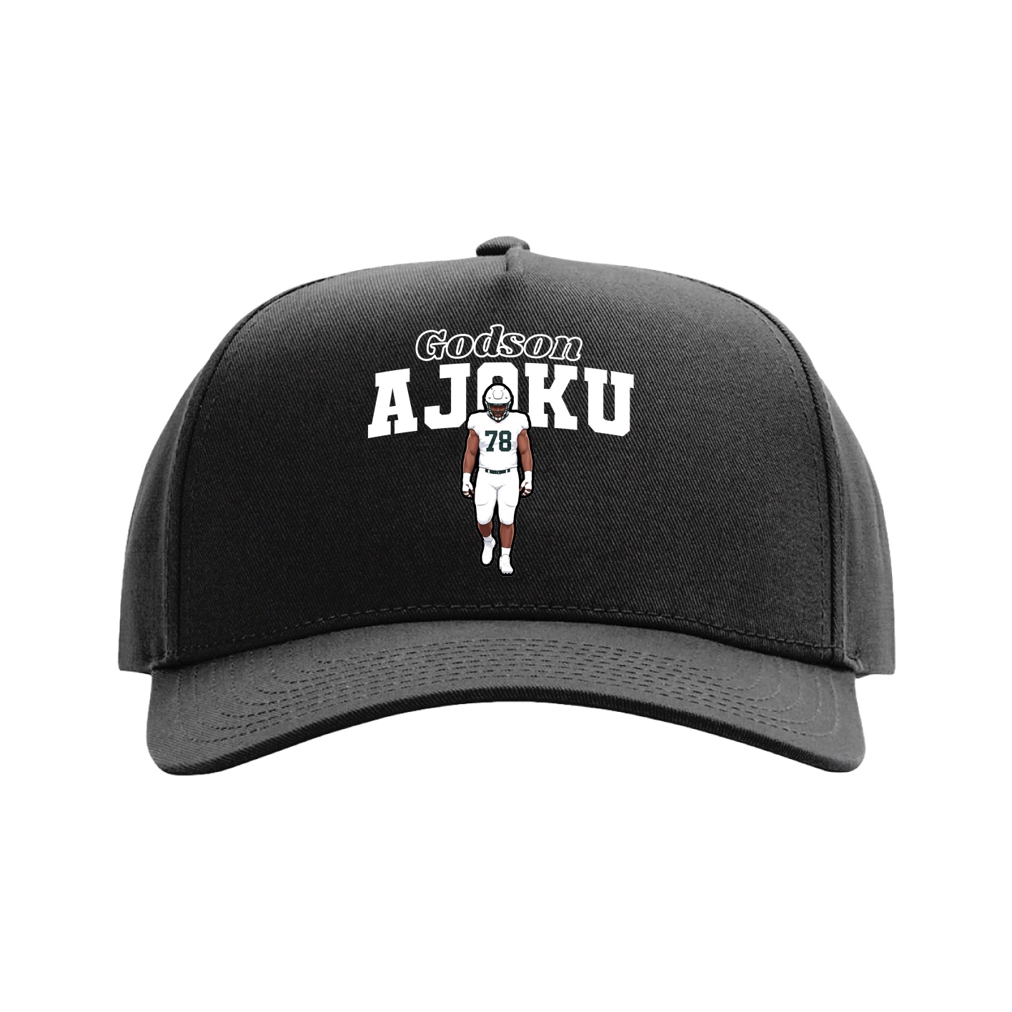 Full Fabric Five-Panel Champ Cap — Name Arch in Black