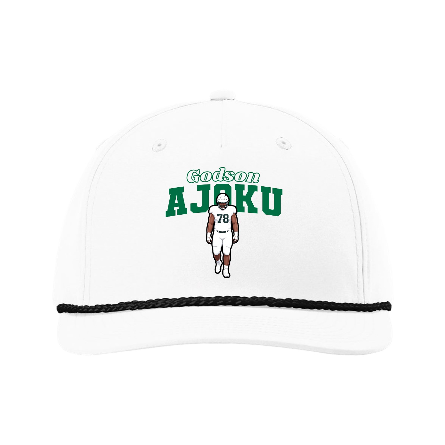Five-Panel Classic Rope Cap — Name Arch in White