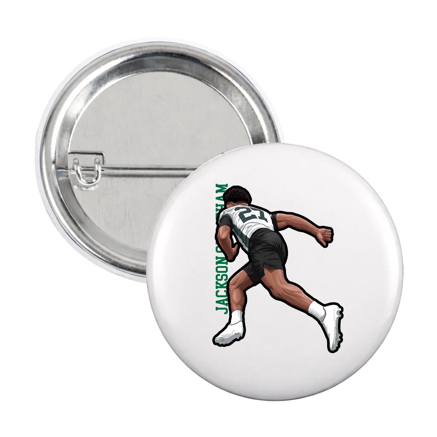 Game Day Button — Name Vertical in White