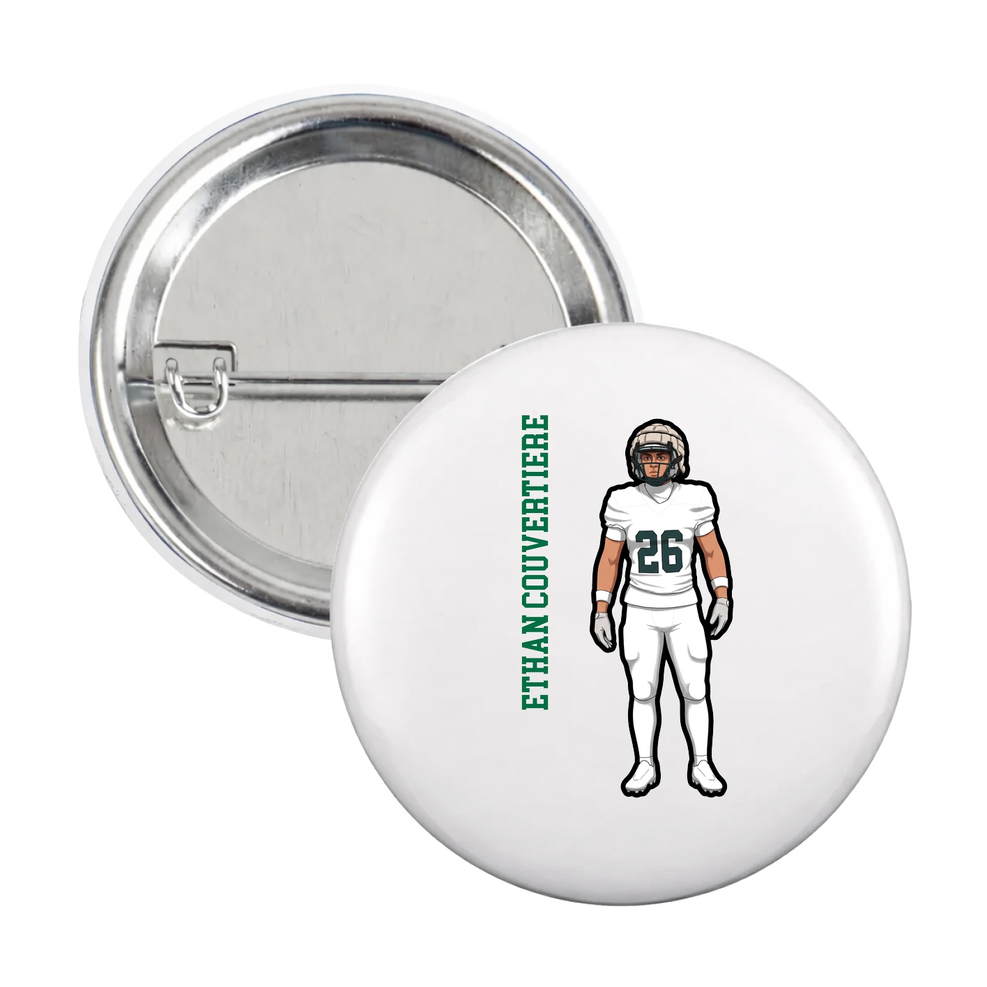 Game Day Button — Name Vertical in White