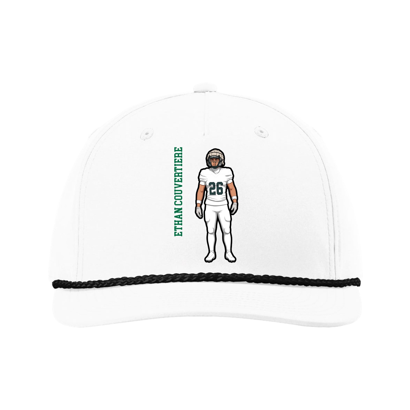 Five-Panel Classic Rope Cap — Name Vertical in White