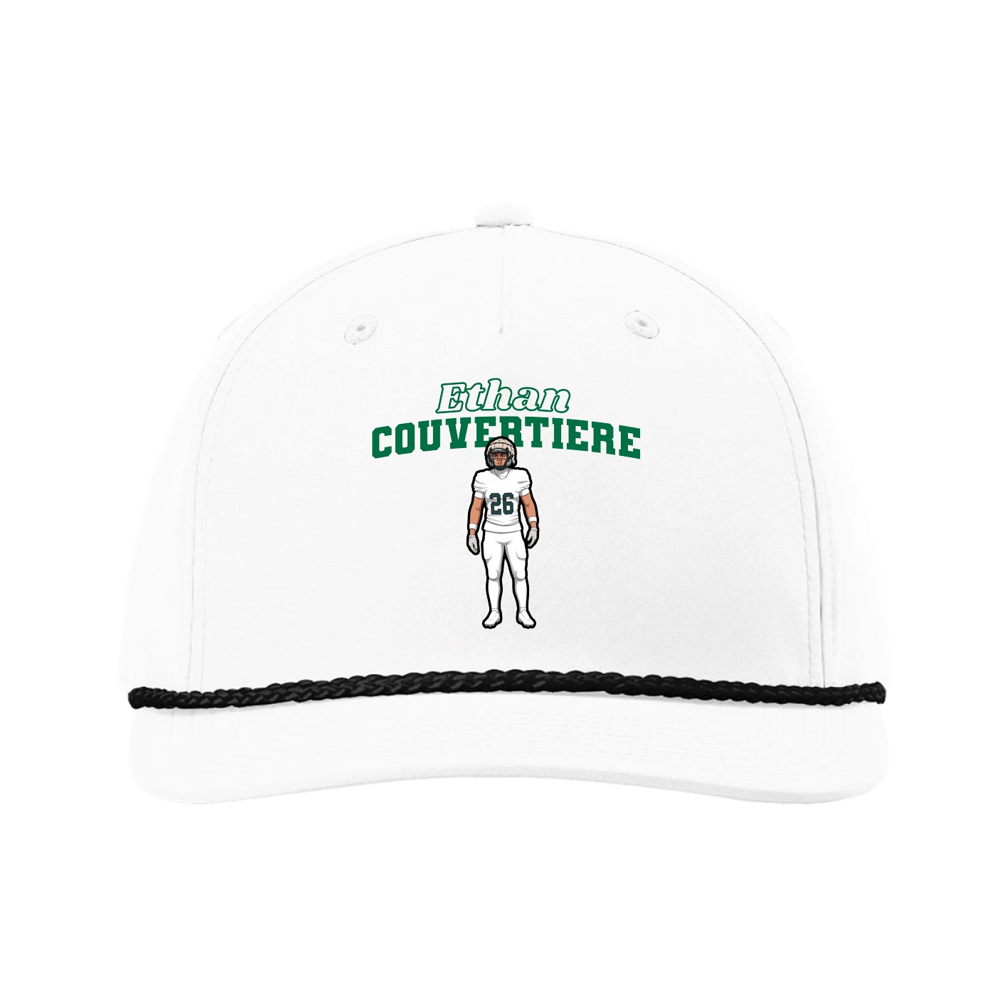 Five-Panel Classic Rope Cap — Name Arch in White