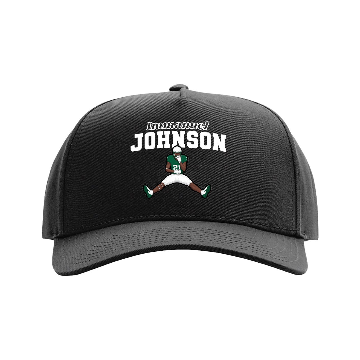 Full Fabric Five-Panel Champ Cap — Name Arch in Black