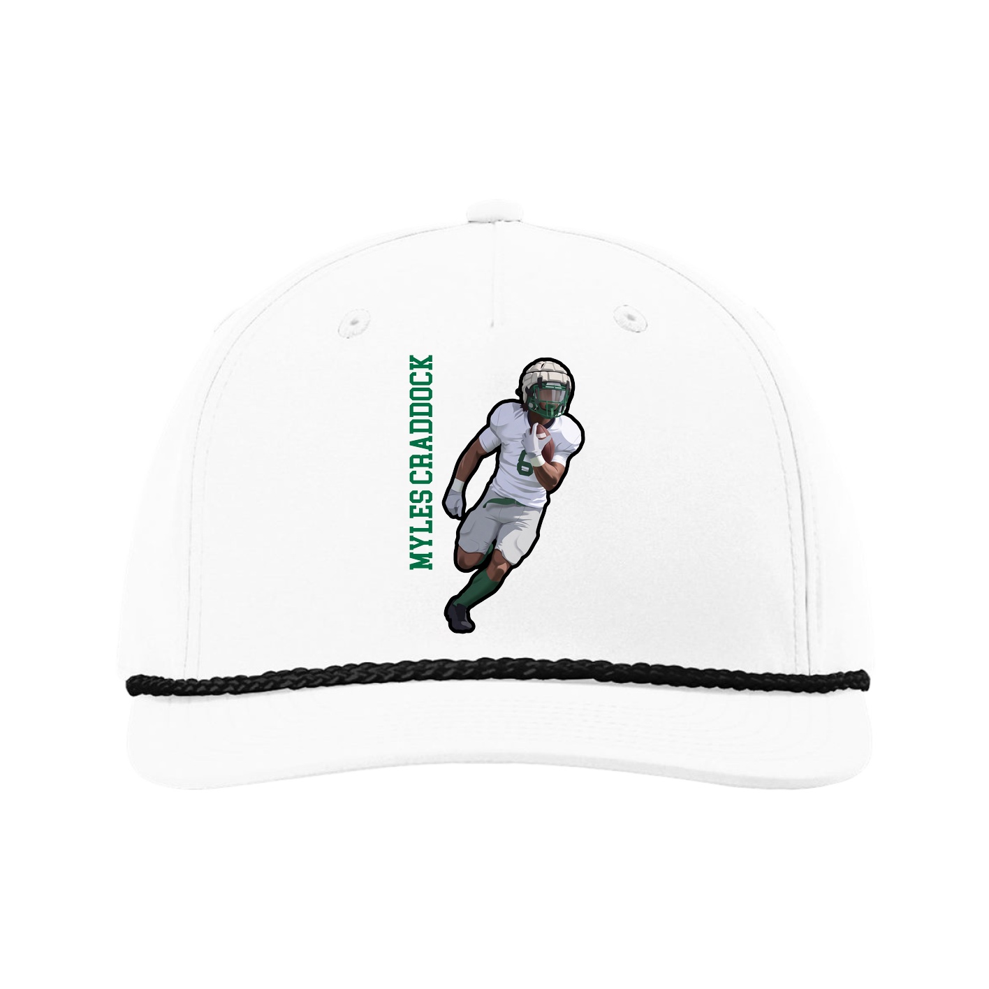 Five-Panel Classic Rope Cap — Name Vertical in White