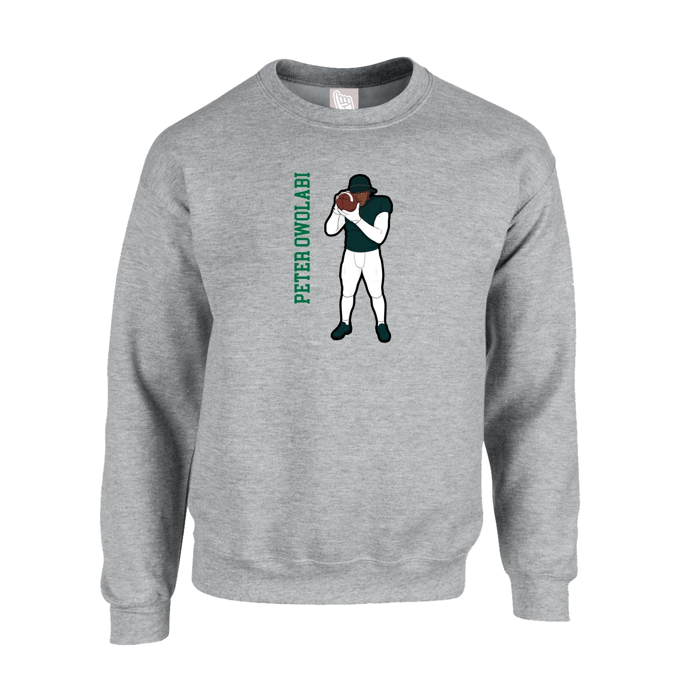Fleece Crew — Name Vertical in Grey