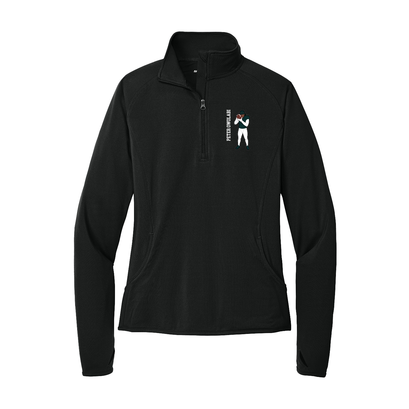 Women's Q-Zip Pullover — Name Vertical in Black