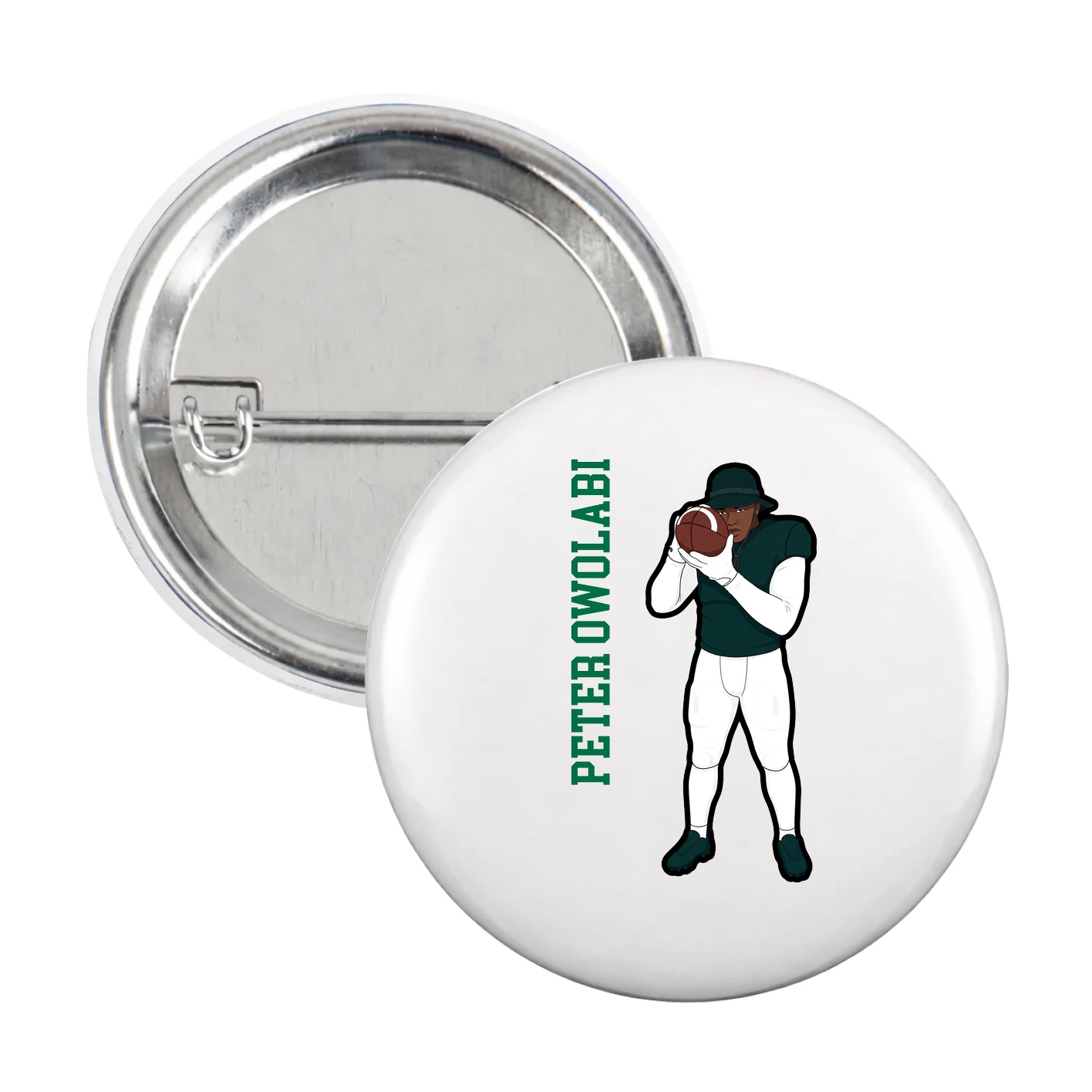 Game Day Button — Name Vertical in White
