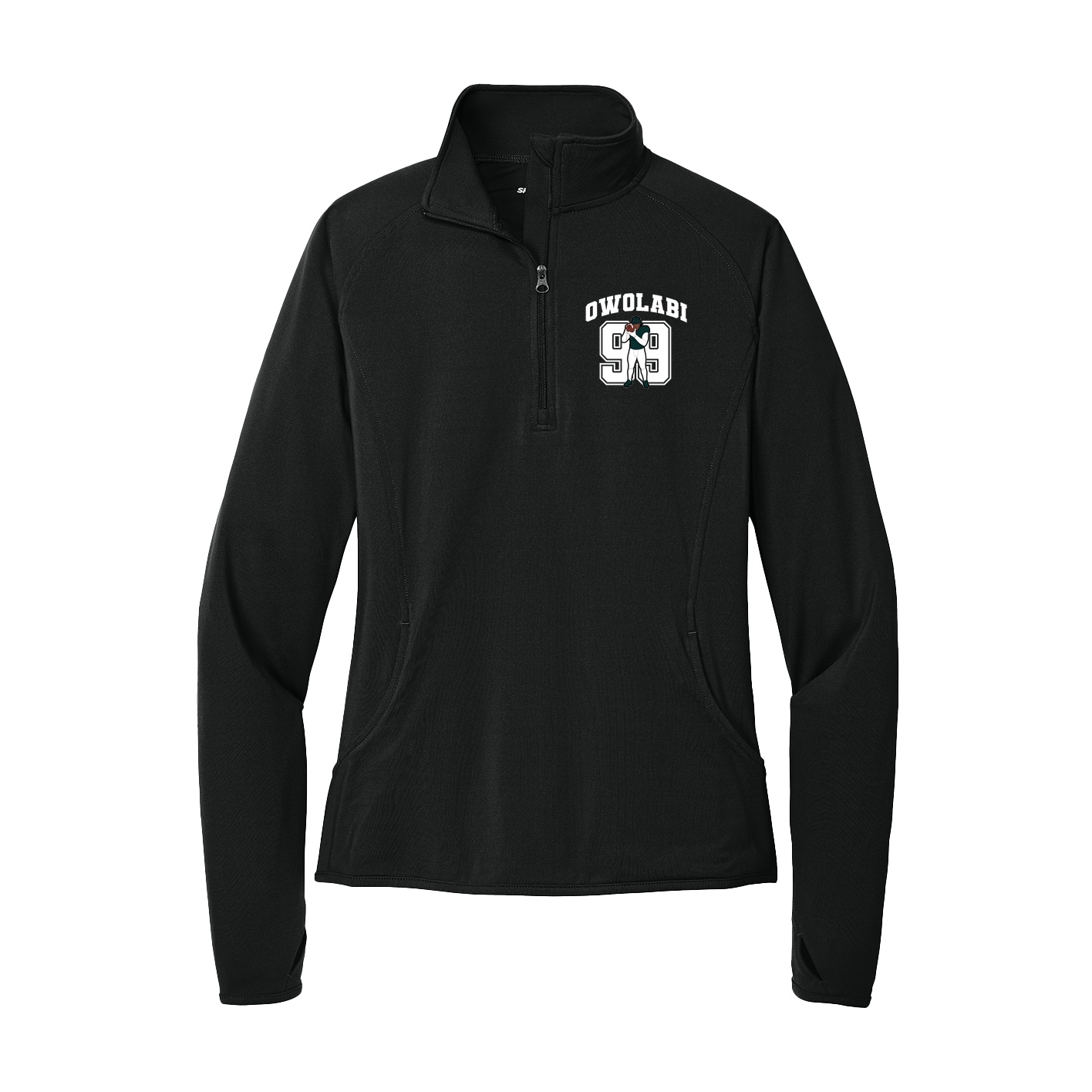 Women's Q-Zip Pullover — Number in Black
