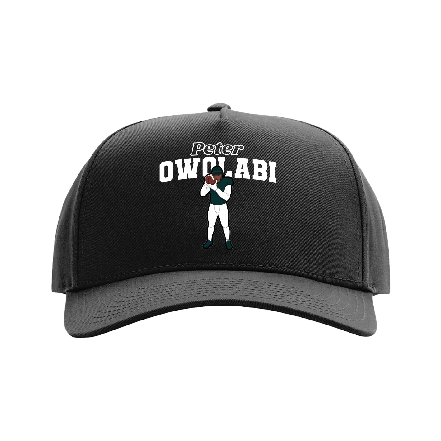 Full Fabric Five-Panel Champ Cap — Name Arch in Black